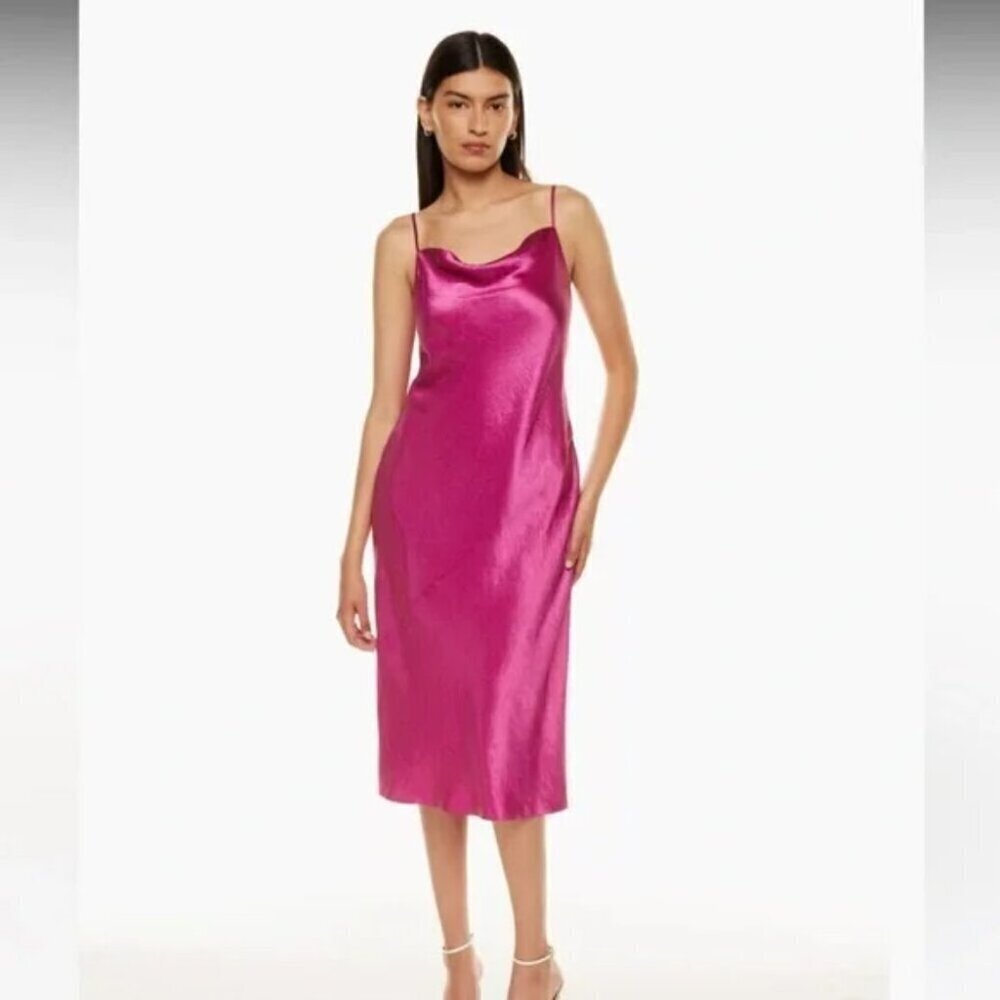 Aritzia Babaton Model Satin Midi Dress in Magenta Crush Size Medium